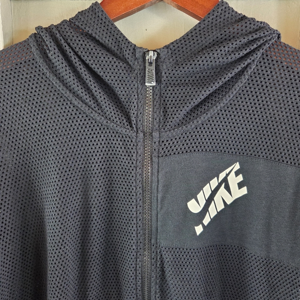 Nike Vintage Y2K Mesh Full Zip Black Hoodie Womens Medium Sweatshirt Streetwear - Picture 3 of 16